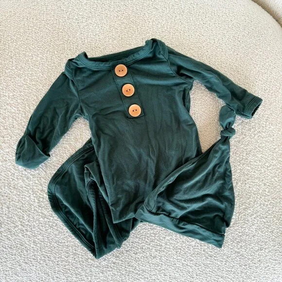 Forest Green Baby Nightgown with Matching Hat - Picture 1 of 1